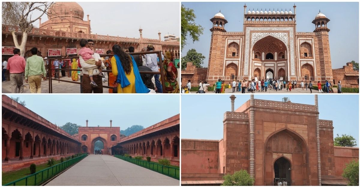 Crowds and entry gates of the Taj Mahal, showing real visitor areas where knowing how to avoid common tourist scams is essential for a safe experience.